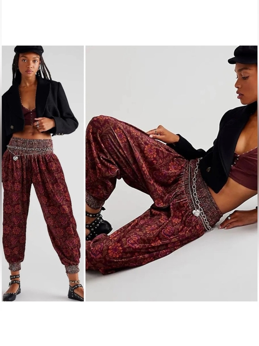 Free People FP One Marla Velvet Harem Gypsy Pants Plum Bohemian Medium M